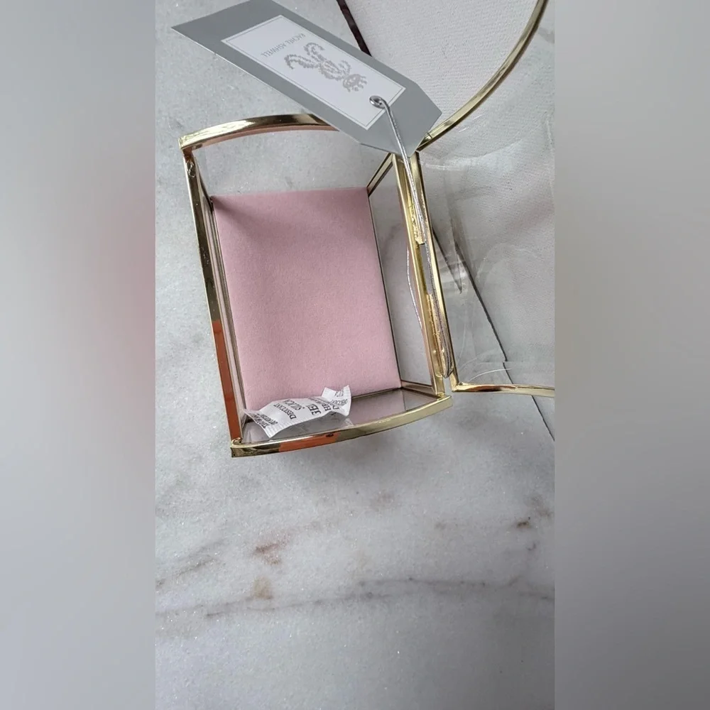 Gold trim and Glass Jewelry Box vintage style pink cushion